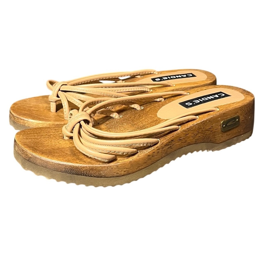 Y2K‎ Candies Platform Sandals Womens 8M Tan Leather Strappy Wood Wedge Brazil